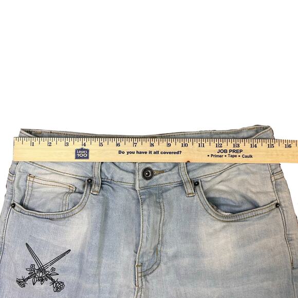 Crysp Denim Jeans Men’s 30 Blue Skinny Distressed Graphic Script Streetwear - Picture 13 of 16